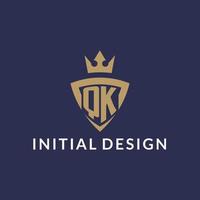 QK logo with shield and crown, monogram initial logo style vector