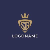 SG logo with shield and crown, monogram initial logo style vector