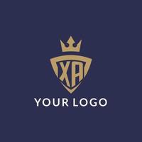 XA logo with shield and crown, monogram initial logo style vector