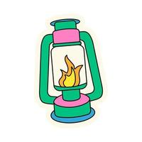 Bright cheerful sticker with a kerosene lamp for camping and hiking. Sticker for messengers, illustrations, web resources.. vector