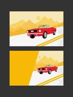 Business card for taxi, car rental, car sales, car travel agency with red cabriolet in vintage flat style without text vector