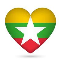 Myanmar flag in heart shape. Vector illustration.