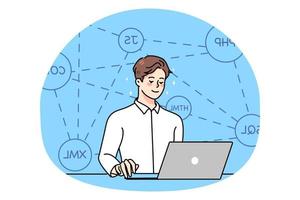 Male web developer work code on computer vector