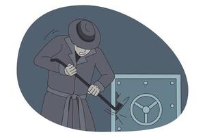 Male thief break vault for money robbery vector