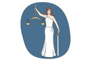 Lady justice blindfolded hold sword and scales vector