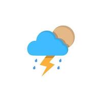 Cloud moon rain drops lightning vector icon illustration