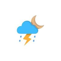 Cloud crescent rain drops lightning vector icon illustration