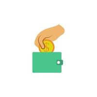 hand puts a coin in a wallet colored vector icon illustration