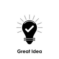 bulb, check, great idea vector icon illustration