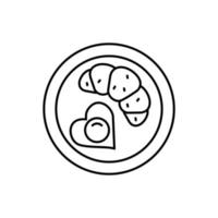 Croissant, scrambled eggs, heart, breakfast vector icon illustration