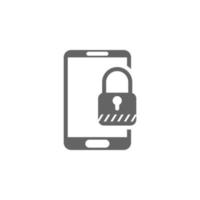 Data access safety, locked padlock, mobile lock, secured mobile phone, security lock vector icon illustration