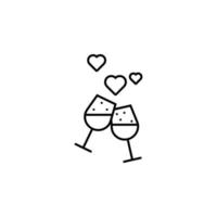 beber, anteojos, amar, champán vector icono ilustración