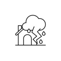 casa, nube, lluvia, relámpago vector icono ilustración