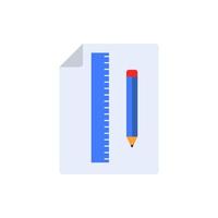 pencil, ruler and paper colored vector icon illustration