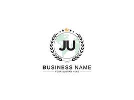 Monogram Ju Logo Letter Design, Luxury JU Royal Crown Logo Icon Vector