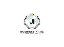 Monogram Ji Logo Letter Design, Luxury JI Royal Crown Logo Icon Vector