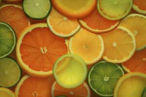 Background from slices of lime, orange, lemon. . photo