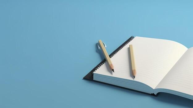 3D banner with notebook and pensil. . photo