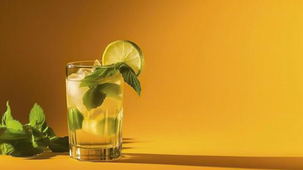 Banner with mojito. Copy space, summer background. . photo