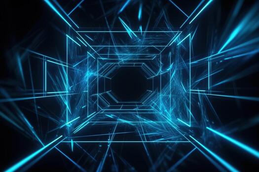 Digital Neon Blue Wireframe Abstract Background with photo