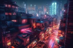 moderno ciudad noche brillante ligero ilustración antecedentes con generativo ai foto