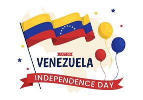 contento Venezuela independencia día vector ilustración en 5 5 julio con banderas, globo y papel picado en monumento fiesta antecedentes mano dibujado modelo
