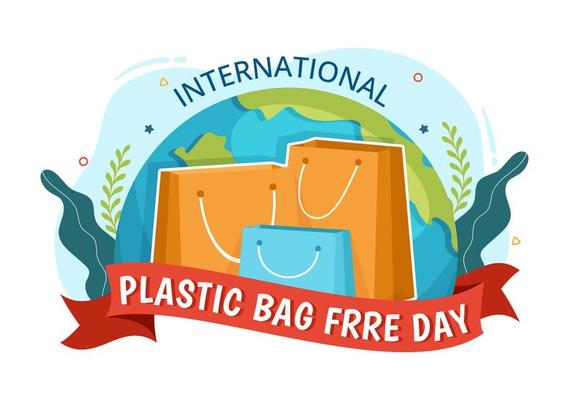 International Plastic Bag Free Day Vector Illustration with Go green, Save Earth and Ocean in Eco Lifestyle Flat Cartoon Hand Drawn Templates