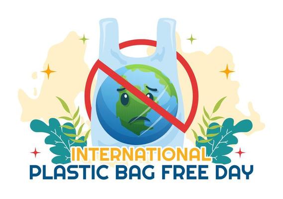 International Plastic Bag Free Day Vector Illustration with Go green, Save Earth and Ocean in Eco Lifestyle Flat Cartoon Hand Drawn Templates