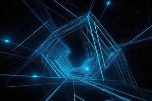 Digital Neon Blue Wireframe Abstract Background with photo