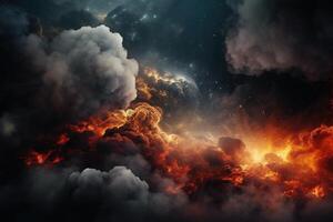 Fire Burning Cloud in Space Illustration Background with photo