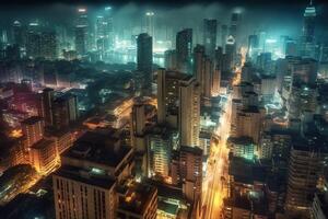 moderno ciudad noche brillante ligero ilustración antecedentes con generativo ai foto