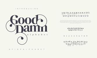 Elegant luxury good damn abstract digital technology logo font alphabet. Minimal modern urban fonts for logo, brand etc. Typography typeface uppercase lowercase and number. vector illustration