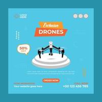 Exclusive Drone- social media post template. Suitable for social media posts and web or internet ads. Vector illustration with Photo College.