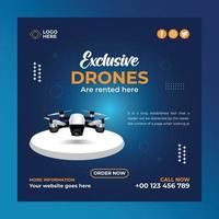 Exclusive Drone- social media post template. Suitable for social media posts and web or internet ads. Vector illustration with Photo College.