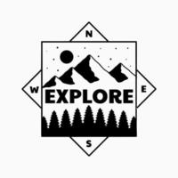 Explore nature mountain in point of the compass shape design use for t-shirt, sticker, and other use vector