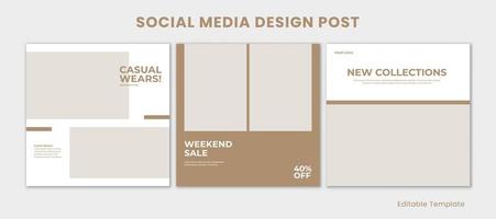 Set 3 of Editable Social Media Design Post Template with Minimalist Style. Suitable for Post, Sale Banner, Promotion, Ads, Advertising, Product Fashion, Beauty, Salon, Presentation vector