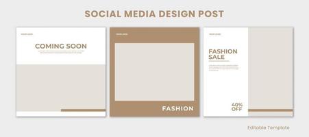 Set 3 of Editable Social Media Design Post Template with Minimalist Style. Suitable for Post, Sale Banner, Promotion, Ads, Advertising, Product Fashion, Beauty, Salon, Presentation vector