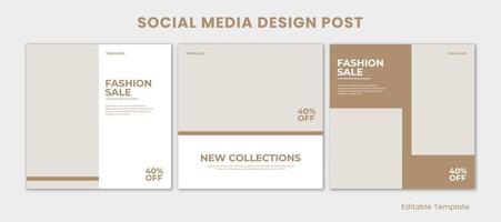 Set 3 of Editable Social Media Design Post Template with Minimalist Style. Suitable for Post, Sale Banner, Promotion, Ads, Advertising, Product Fashion, Beauty, Salon, Presentation vector