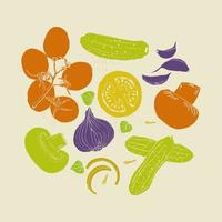 Vegetables illustration composition hand drawn retro colors style vector