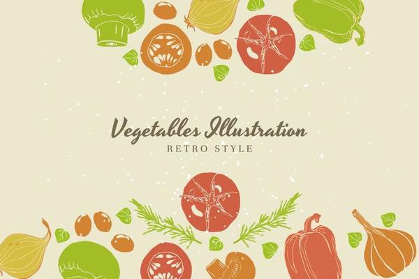 Vegetables illustration cover hand drawn retro colors style