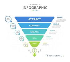 Infographic template for business. 5 Level Modern Sales funnel diagram with icon topics, presentation vector infographic.