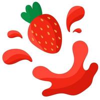 Hand draw strawberry with splashes.Strawberry juice.Summer vibes. vector