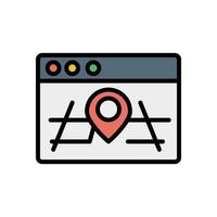 Browser, web site, map, location pin vector icon illustration