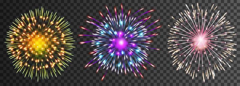 Set of isolated vector fireworks
