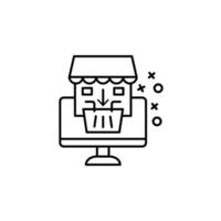 Computer shop basket shopping vector icon illustration