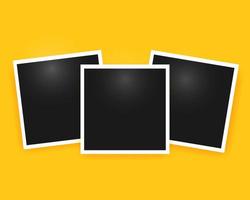 Vector black photo paper with white frames on the yellow wall