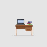 laptop on table in pixel art style vector