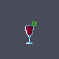 wine in the glass with pixel art style vector