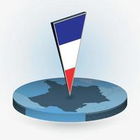 Francia mapa en redondo isométrica estilo con triangular 3d bandera de Francia vector