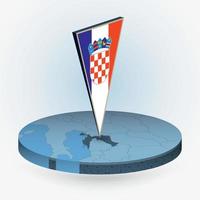 Croatia map in round isometric style with triangular 3D flag of Croatia vector